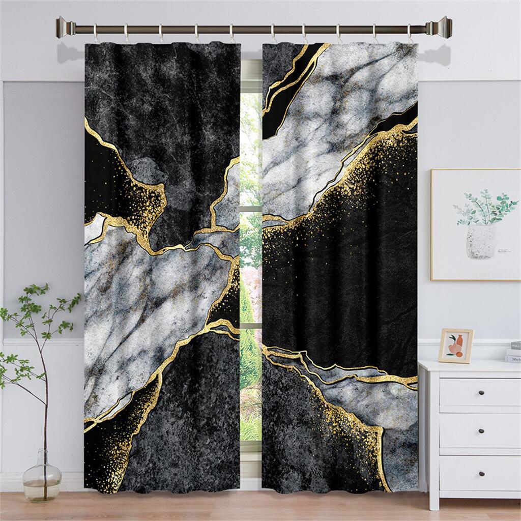 Luxury Black Gold Geometric Curtains Modern Line Window Drapes 2 Panels Elegant Living Room Bedroom Home Decor