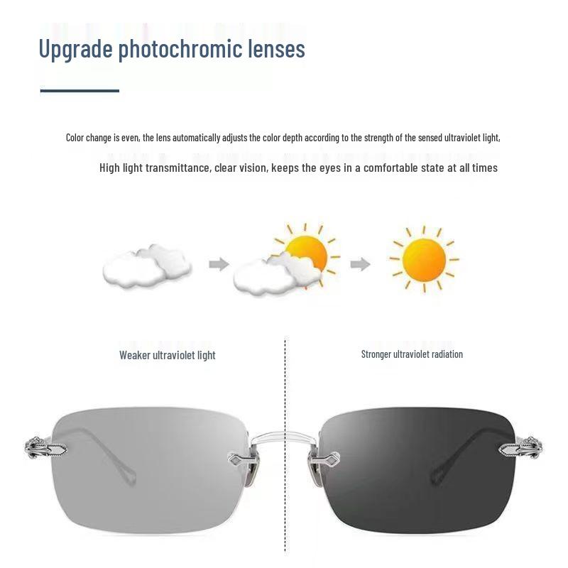 New Style Unisex Rimless Photochromic Blue Light Blocking Myopia Glasses