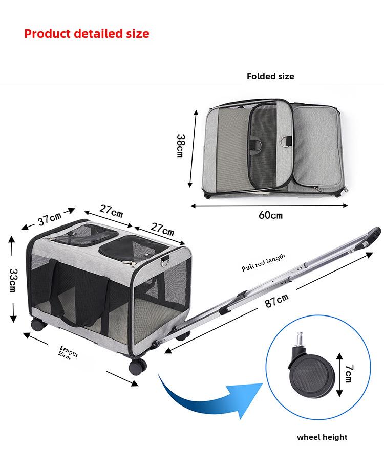 Double-Layer Pet Travel Trolley: Large Capacity, Breathable, Detachable, Handheld & Shoulder Bag for Cats