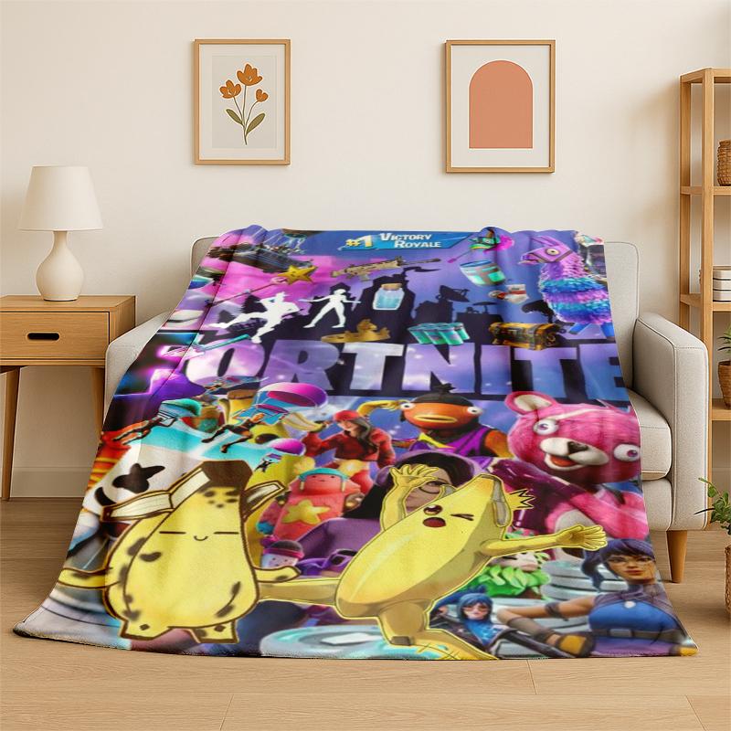 Cartoon F-Fortnite Game Gamer Flannel Blanket Soft Warm Throw Blanket for Bedroom Living Room Bed Travel Camping Picnic Gift