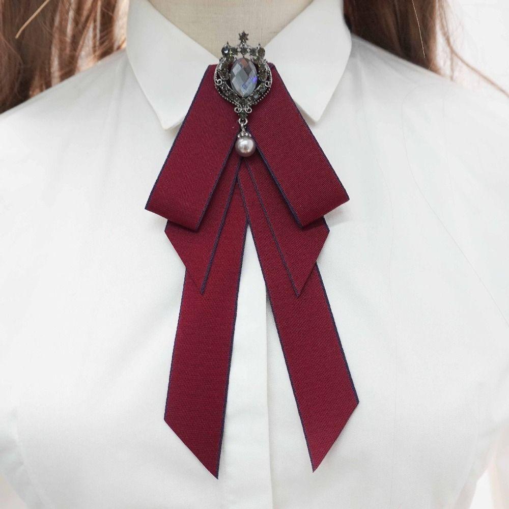 

Ribbon Bow Tie Rhinestone Neck Tie Retro Ribbon Bow Brooch For Men and Women G