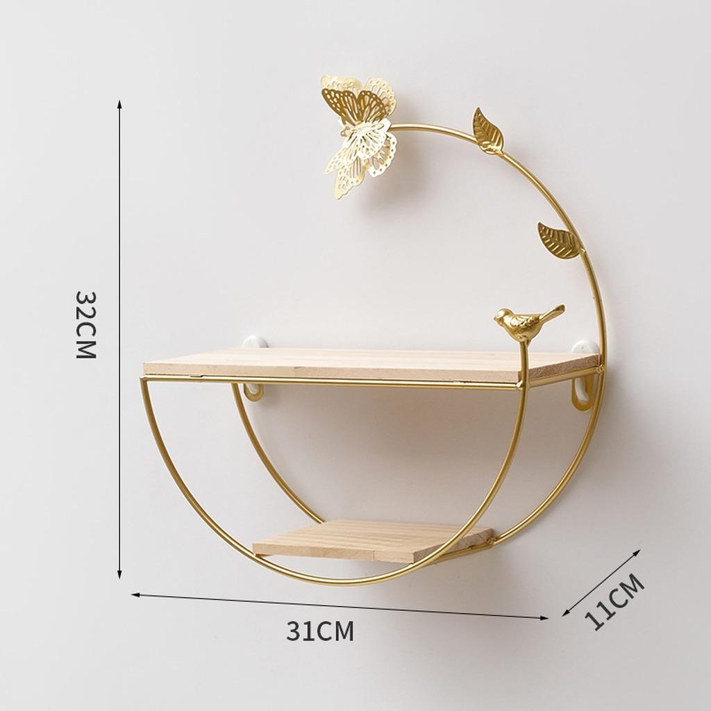 Golden Storage Rack Soft Decorative Wall Shelf Iron Wood Shelf Modern Wall Mounted Shelf For Commercial Places Balcony Bedroom