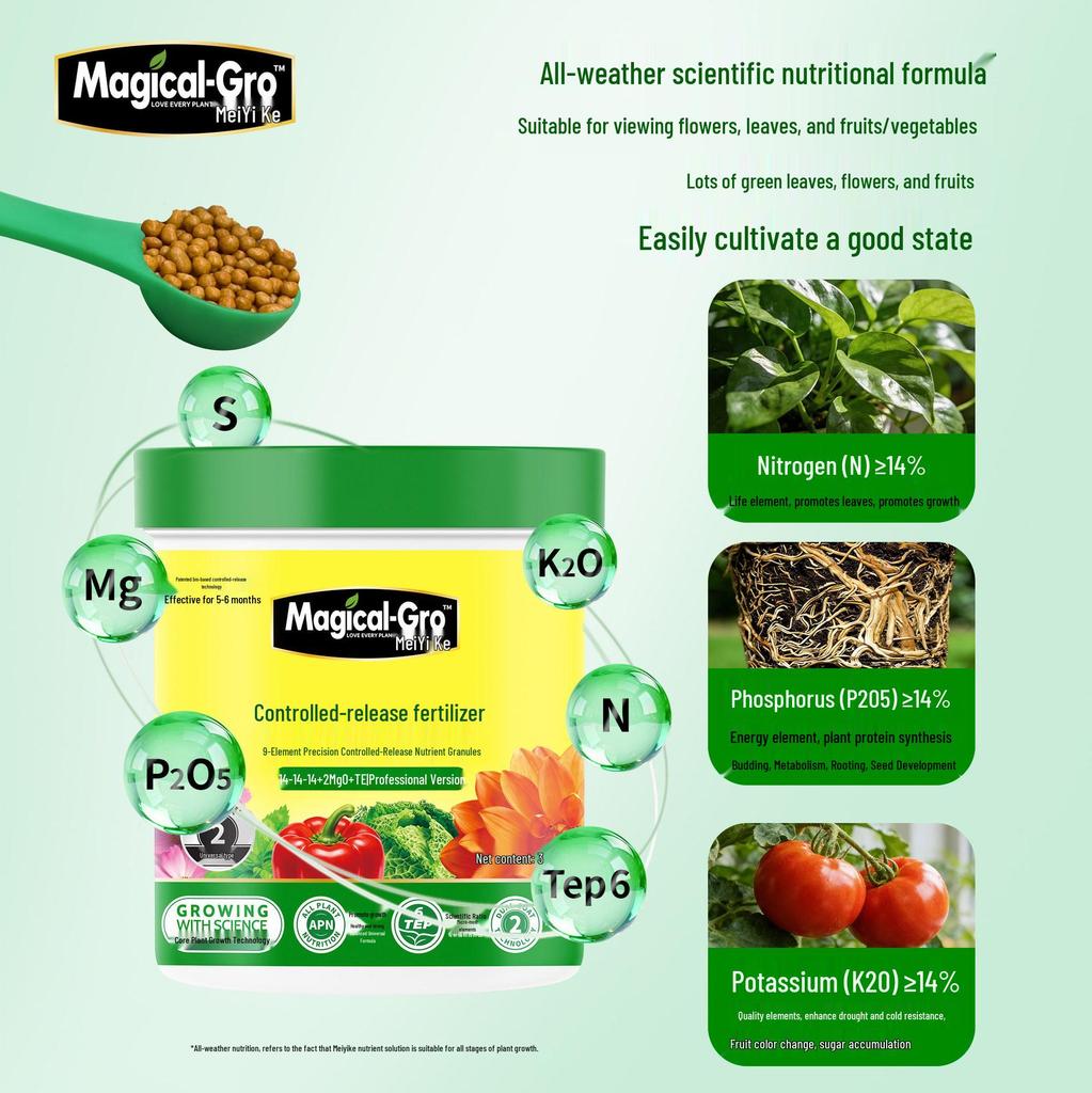 Meiyike Universal Slow-Release Fertilizer Granules for Flowers & Potted Plants - Balanced NPK Nutrient Formula