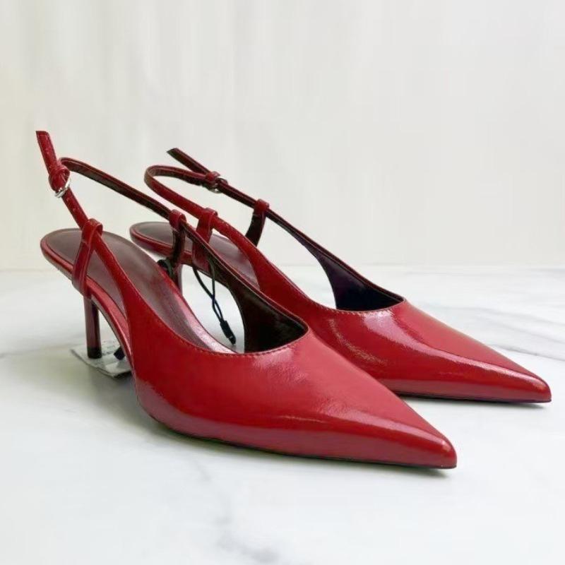 Summer High Heels Women Shoes Pointed Toe Elegant Red Patent Leather Slingbacks Trend Dress Party Stiletto  Sandals