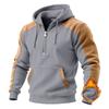 Mens Warm Fleece Lined Half Zip Hoodie Color Block Quilted Pullover Sweatshirt
