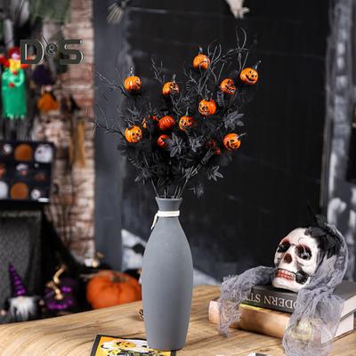 Halloween Pumpkin Tree Decoration Realistic Artificial Flower Spooky Black Maple Pumpkin Bouquet Tabletop Ornament for Home Office