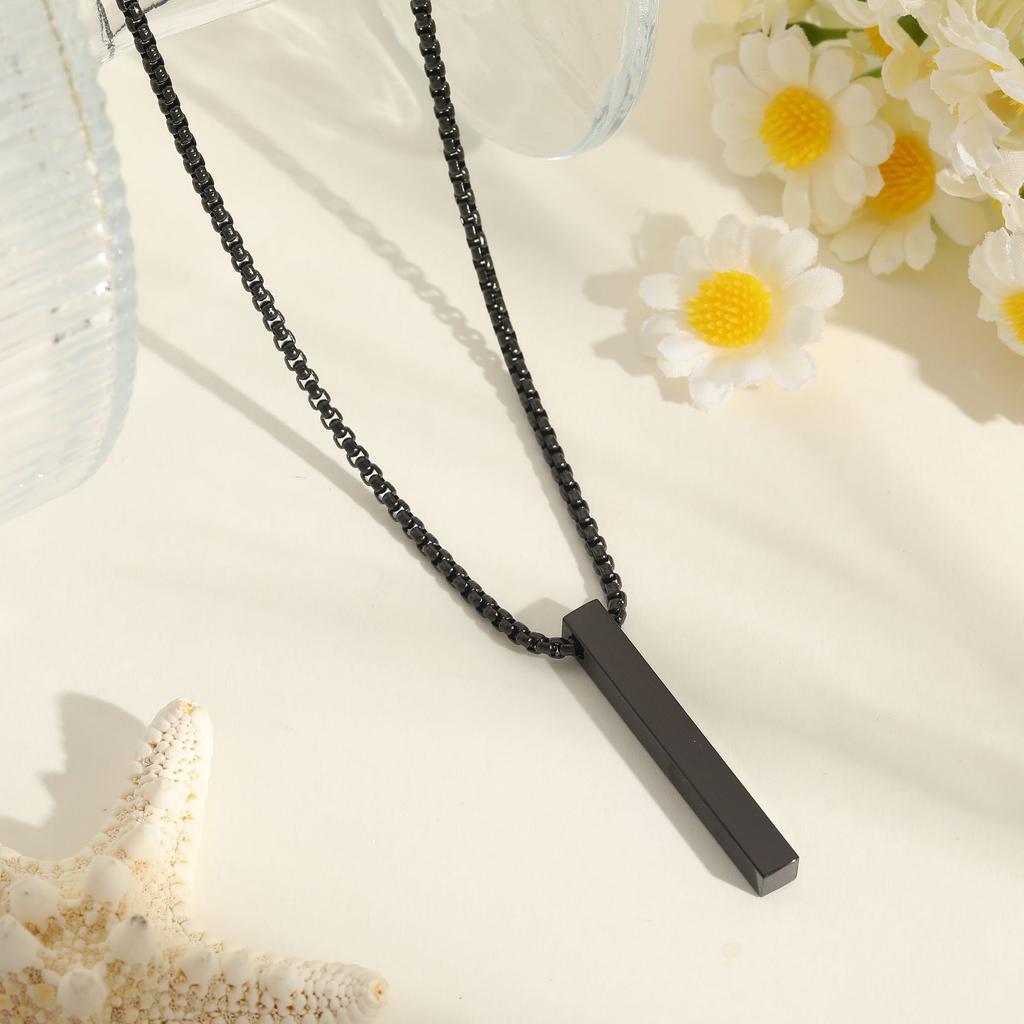 Stainless Steel Hip-hop Necklace Men's Three-dimensional Rectangular Titanium Steel Necklace Couple Pendant Jewelry Accessories