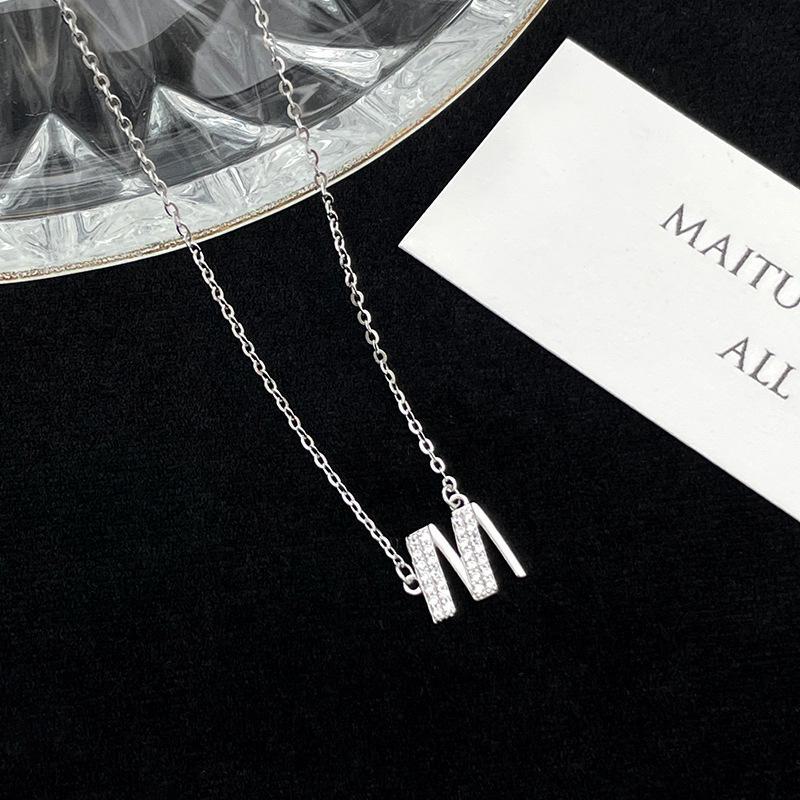 Banyan Tree S925 Silver Alphabet Necklace: Women's Summer Diamond Pendant with 26 English Letters Elegantly Designed.