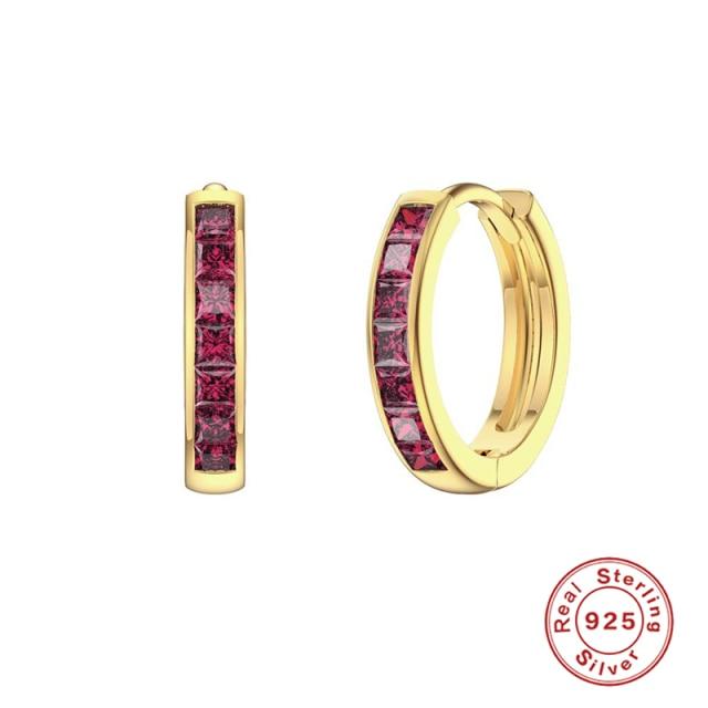 Boako 925 Sterling Silver Huggie Earrings Aros Colores For Women Green Pink Zircon Hoop Earring Piercing Pendientes Girl Gift