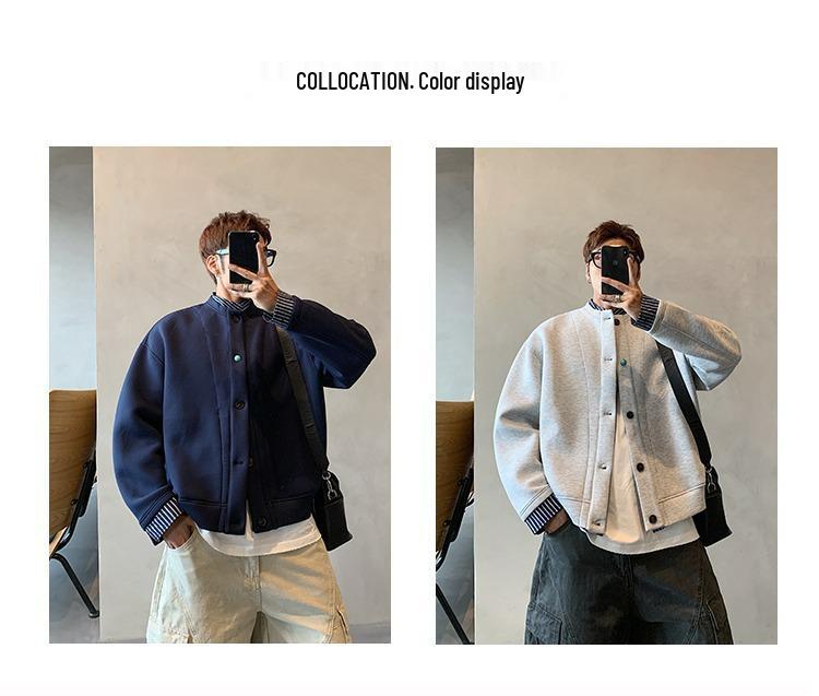 Men's 2026 Trendy Fake Two-Piece Hoodie Jacket - Button Design, Old Money Style, Casual Loose Fit