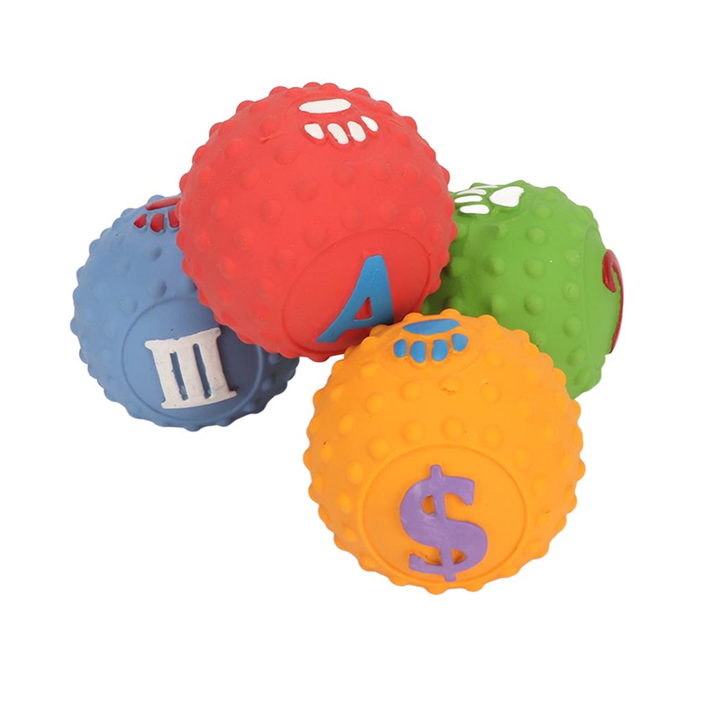 Latex Dog Ball Toy Squeaky Interactive Soft Puppy Chewing Fetching Toy with Fun Pattern for Small Medium Pet 4pcs