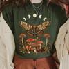 Damen Vintage Dark Academia Goblincore Motte Mondphase Pilze Vintage Cottagecore Ästhetik Unisex Oberteil Kurzarm Streetwear