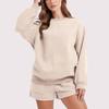 Women's Fashion Sportswear Casual Long-Sleeved Pullover Sweatshirt Drawstring Shorts Set