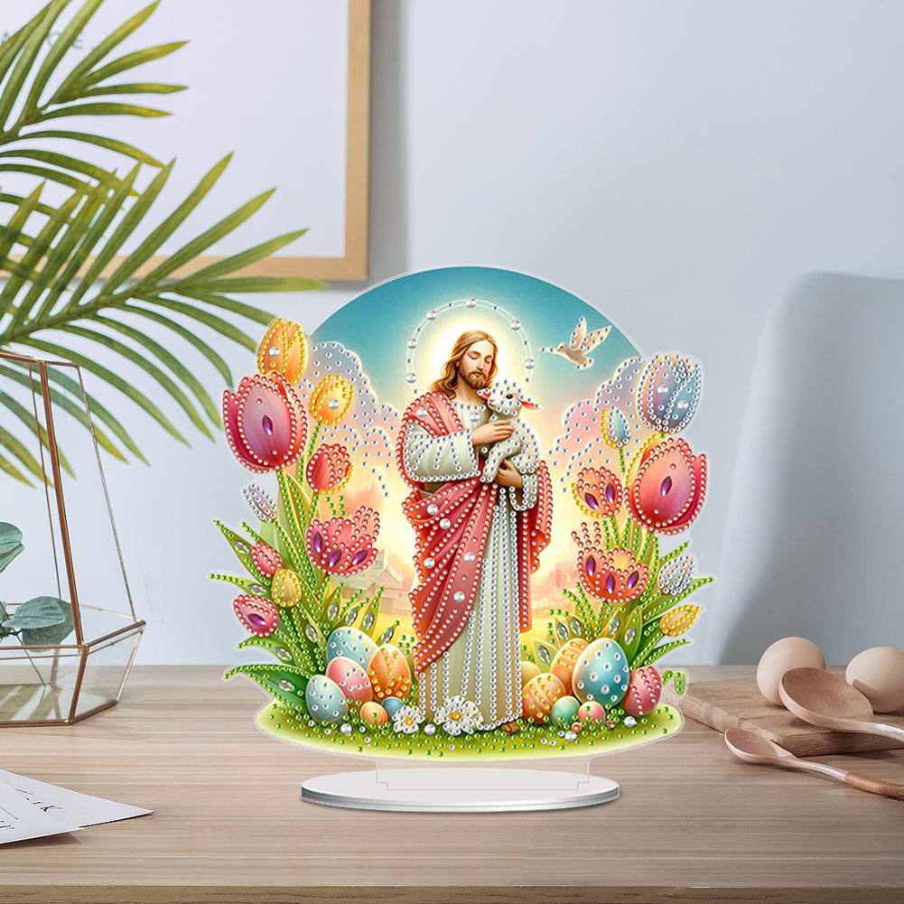 Acrylic Special Shape Easter Bunny Diamond Painting Tabletop Ornaments Kit Diamond Painting Desktop Decors for Home Office Decor