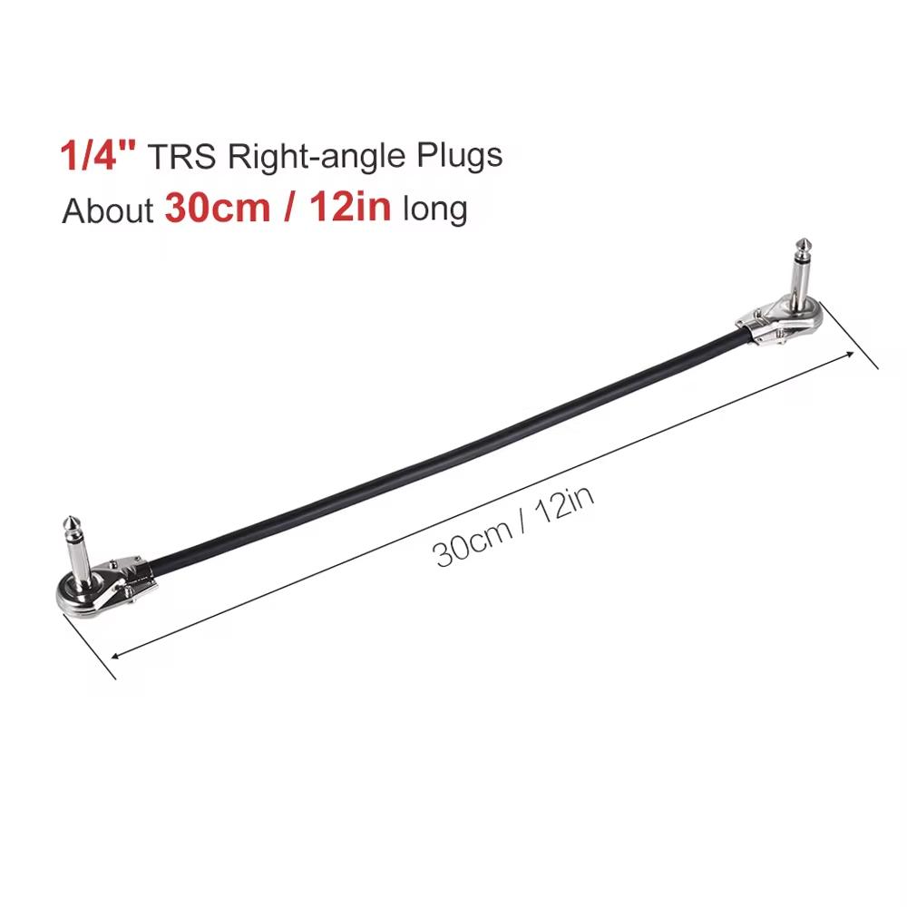 15cm/ 6in 30cm Guitar Effect Pedal Instrument Patch Cable 1/4" Silver Right-angle Plug Black PVC Jacket, 6-Pack