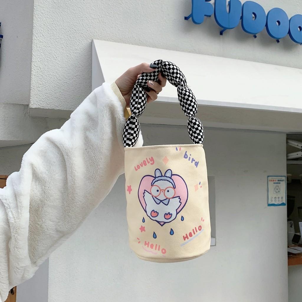 Trendy Street Style Soft Canvas Bucket Bag For Everyday Use With Great Prints