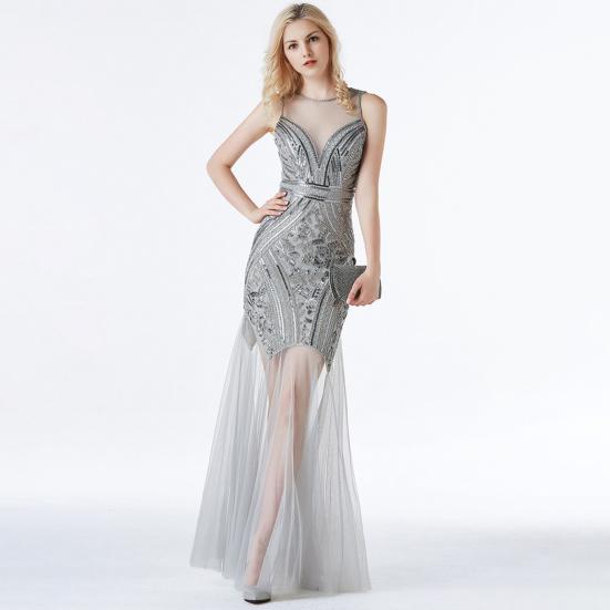 Sparkly Sequins Sleeveless Mesh Dress for Women Cocktail Wedding Guest Party Dress See Through Sheer Mesh Rave Outfits