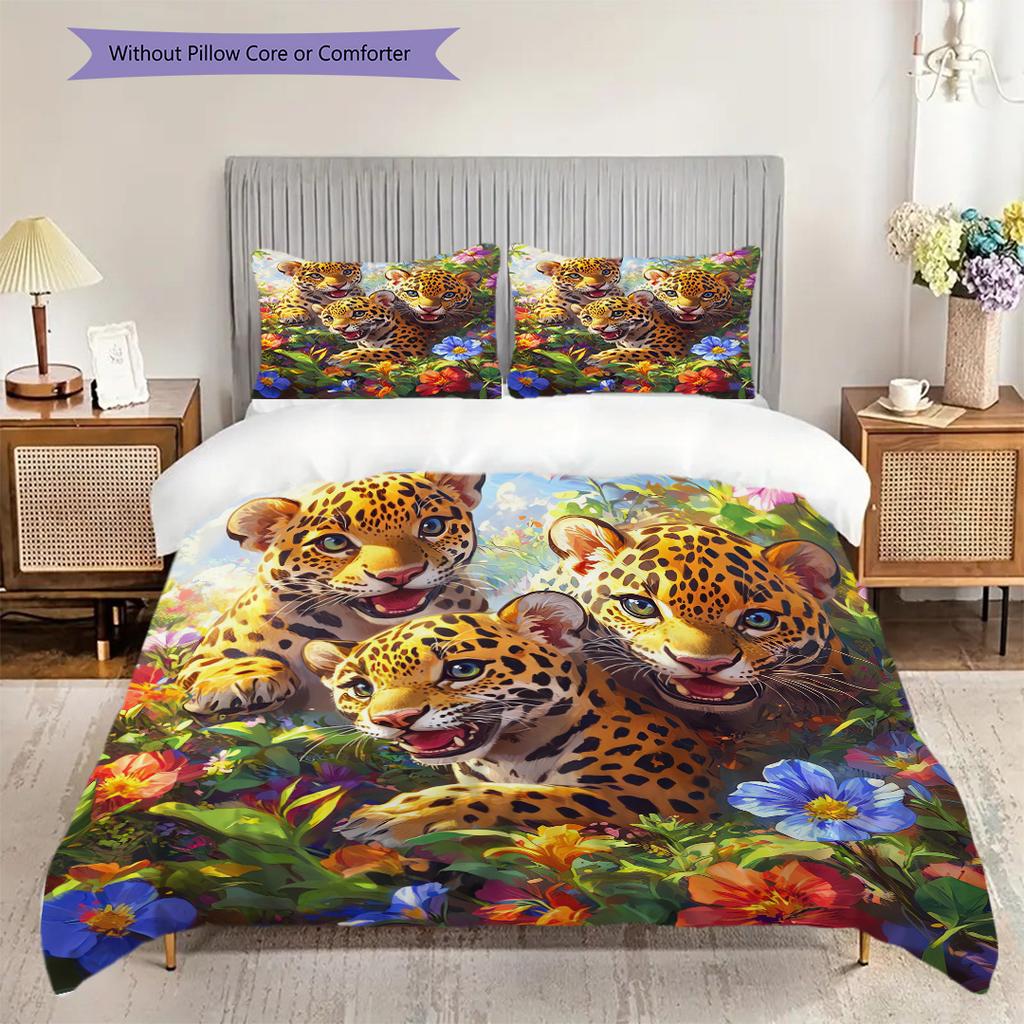 Leopard Pattern Bedding Quilt Set Quilt Cover Pillowcase Home Decoration Birthday Gift (1 * duvet cover + 2 * pillowcase, without core)