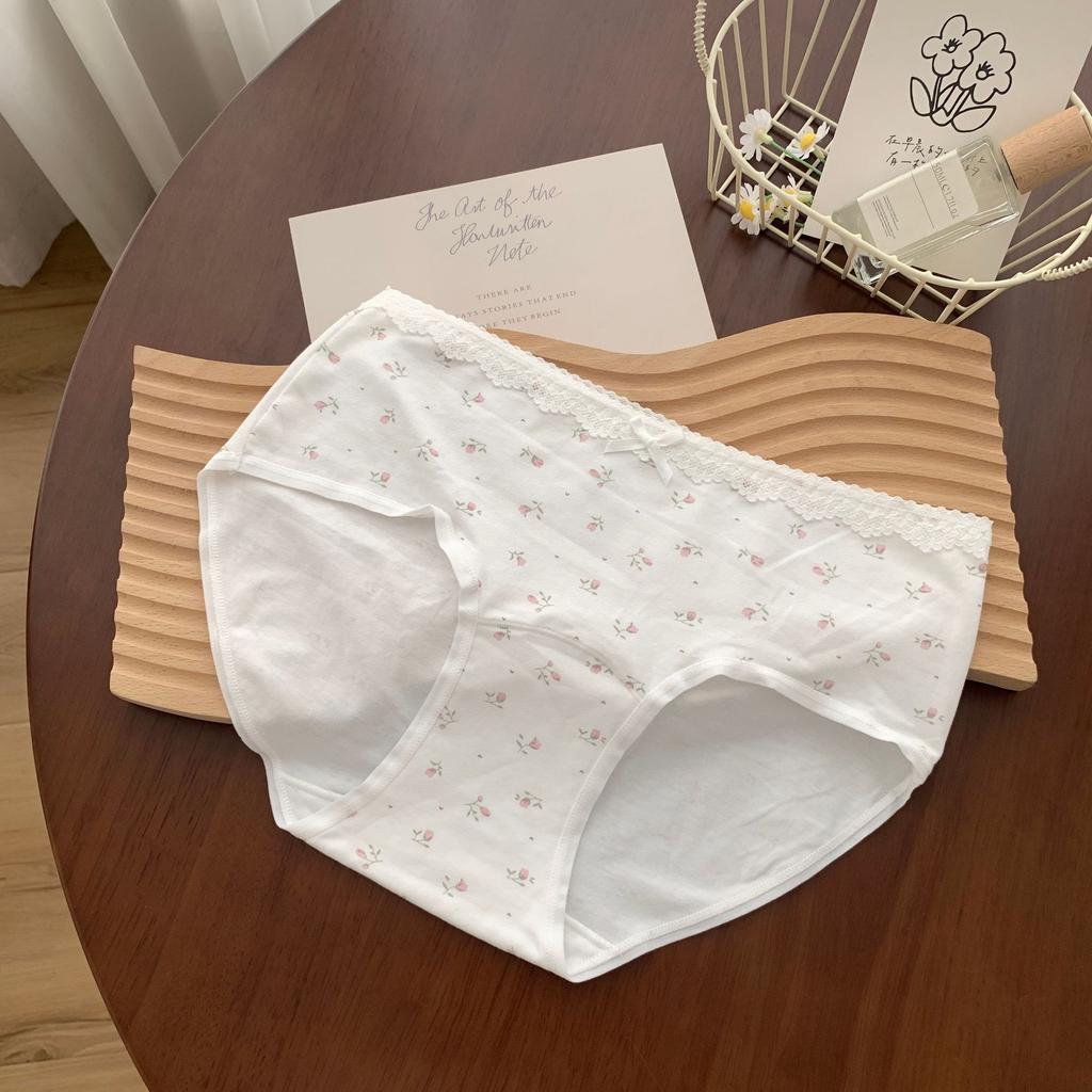 Ladies Spring and Summer Thin New Floral Pure Cotton Antibacterial Crotch Triangle Briefs