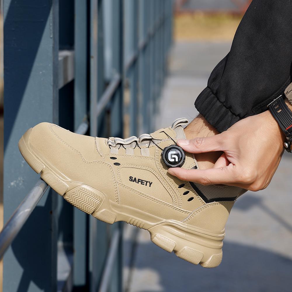 New Security Men's  Shoes Rotating Button Work Boots Waterproof Steel Toe Shoes Puncture-Proof Work Shoes Sneakers Indestructible Shoes