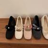 Xiaoxiangfeng Fleece Square Head Bow Thousand Gold Feeling Inner Height Increase Single Shoes French Evening Wind Mary Jane Shoes New