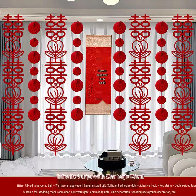 Double Happiness Wedding Room Decoration: Long Strip Happy Sticker for Wall & Floor - Perfect Wedding Celebration & Dress-up Supplies