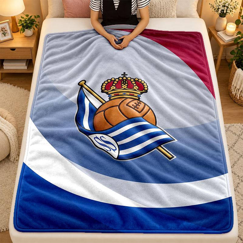 Flannel BlanketReal Sociedad FC Warm Soft Throw Blanket for Indoor Sofa Bed Living Room Use