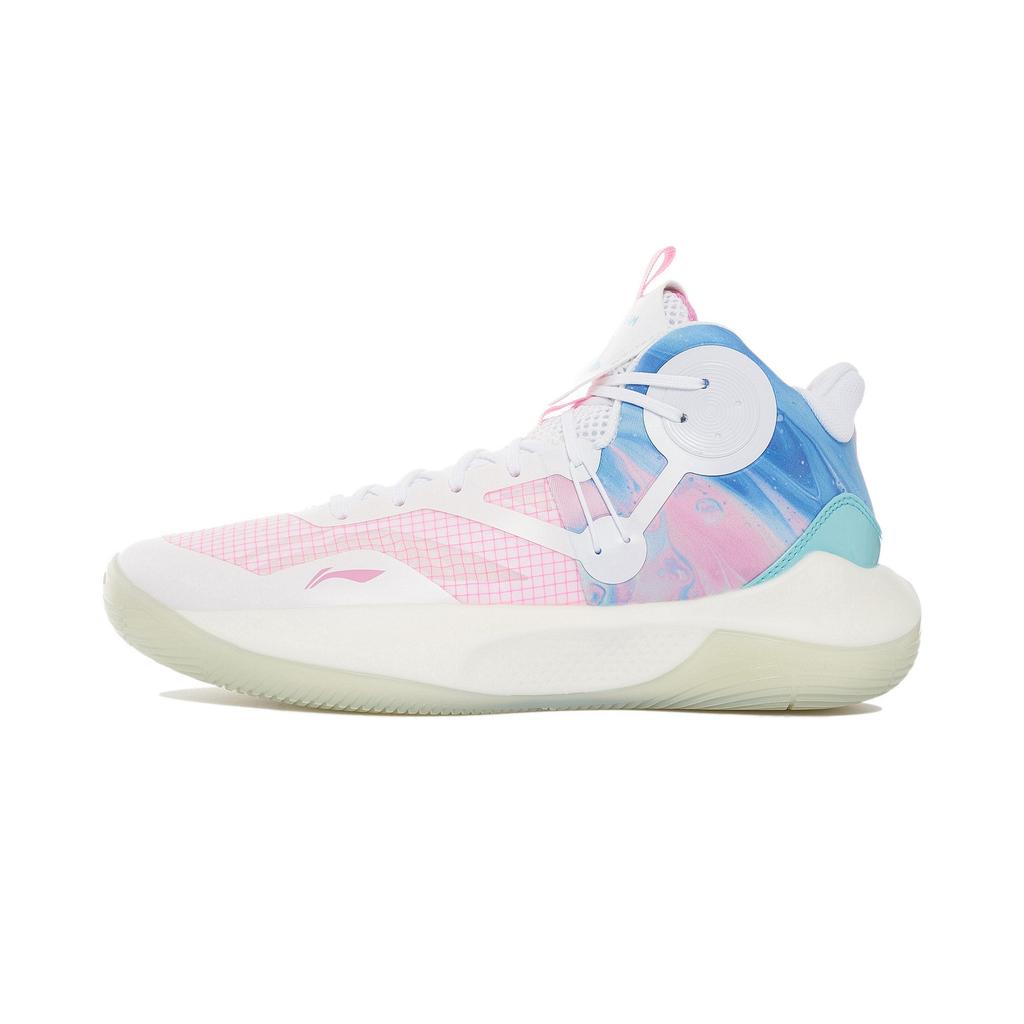New LINING Sonic 9 IX Team Mid Men's On Court Basketball Shoes   White/Pink/Blue ABAS107-1