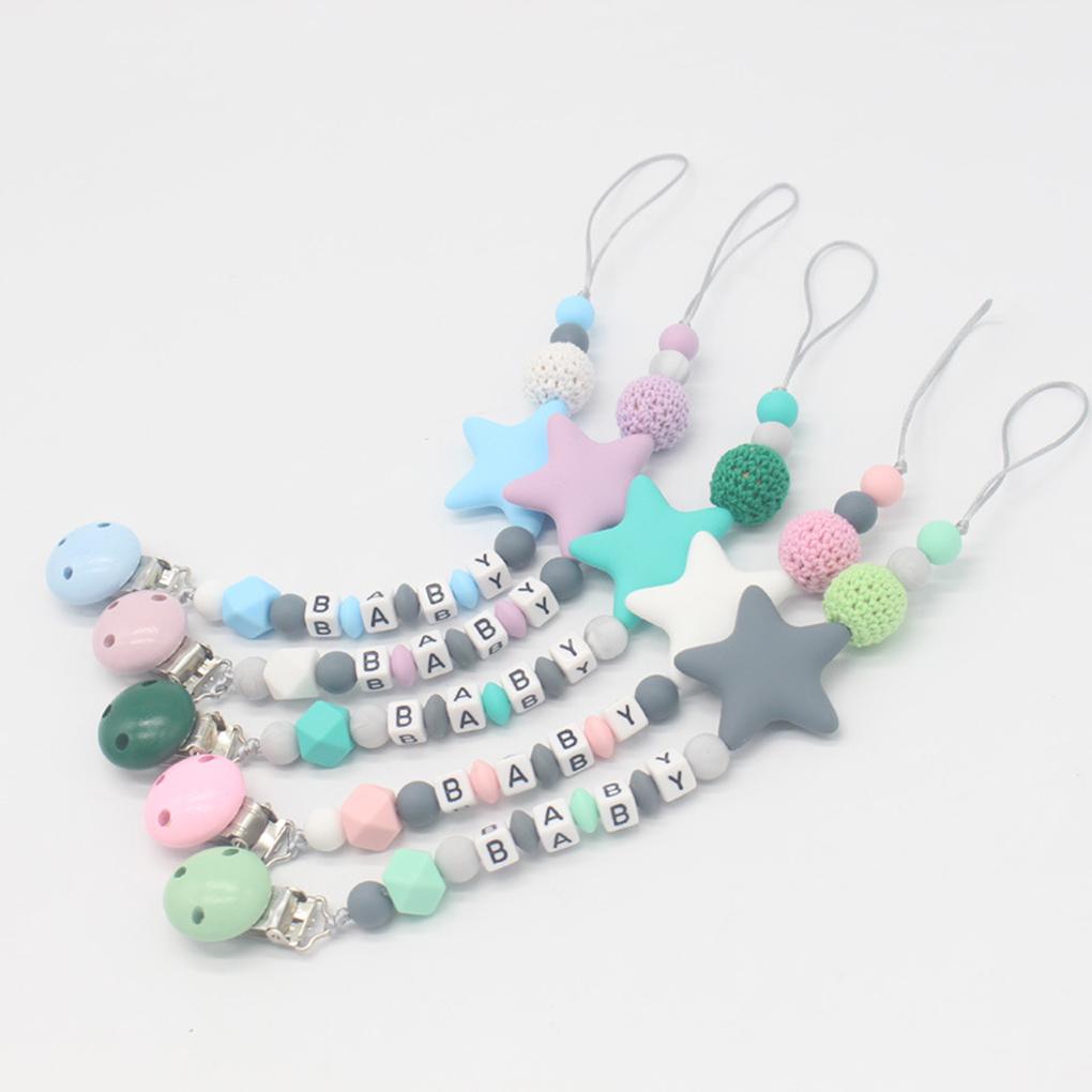 Colorful Silicone Star Leters Bead Chain Clip Holder Baby Feeding