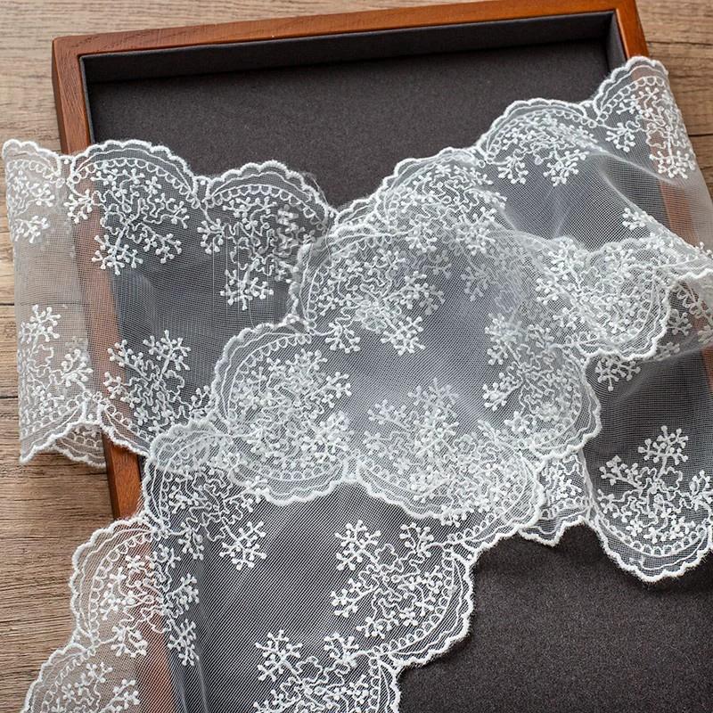 2Yards Embroidery Pink Black Tulle Lace Trim DIY Lingerie Sewing Mesh Lace Fabrics 16CM Wide