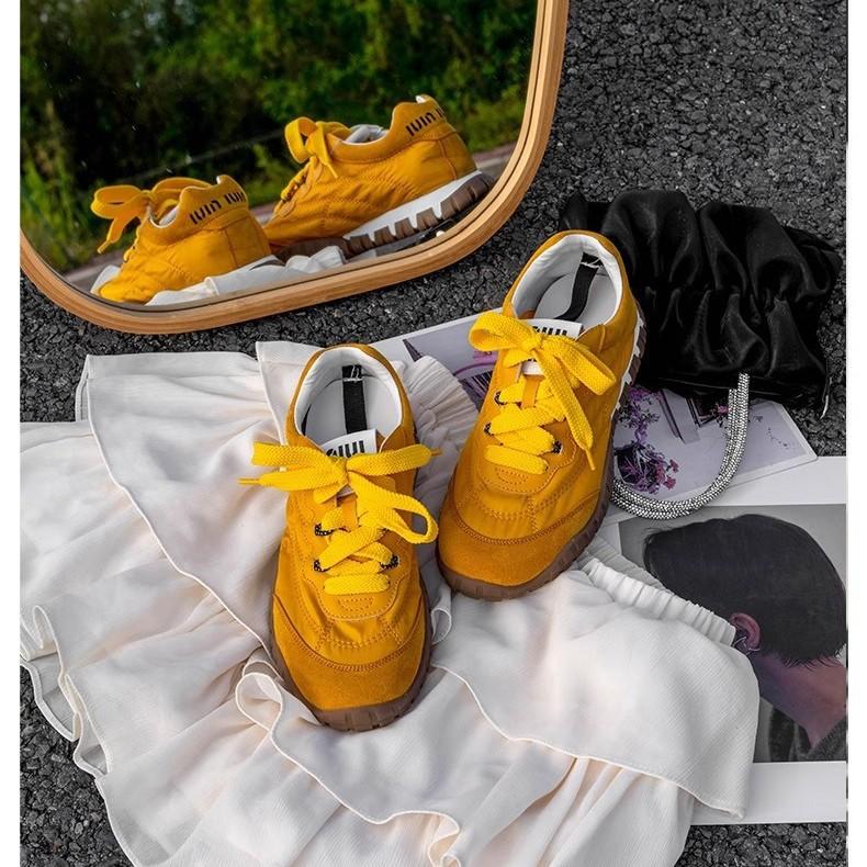 Cowhide version~ miu series new tire sole fashion casual versatile German training shoes round head lace-up Forrest Gump shoes little white shoes