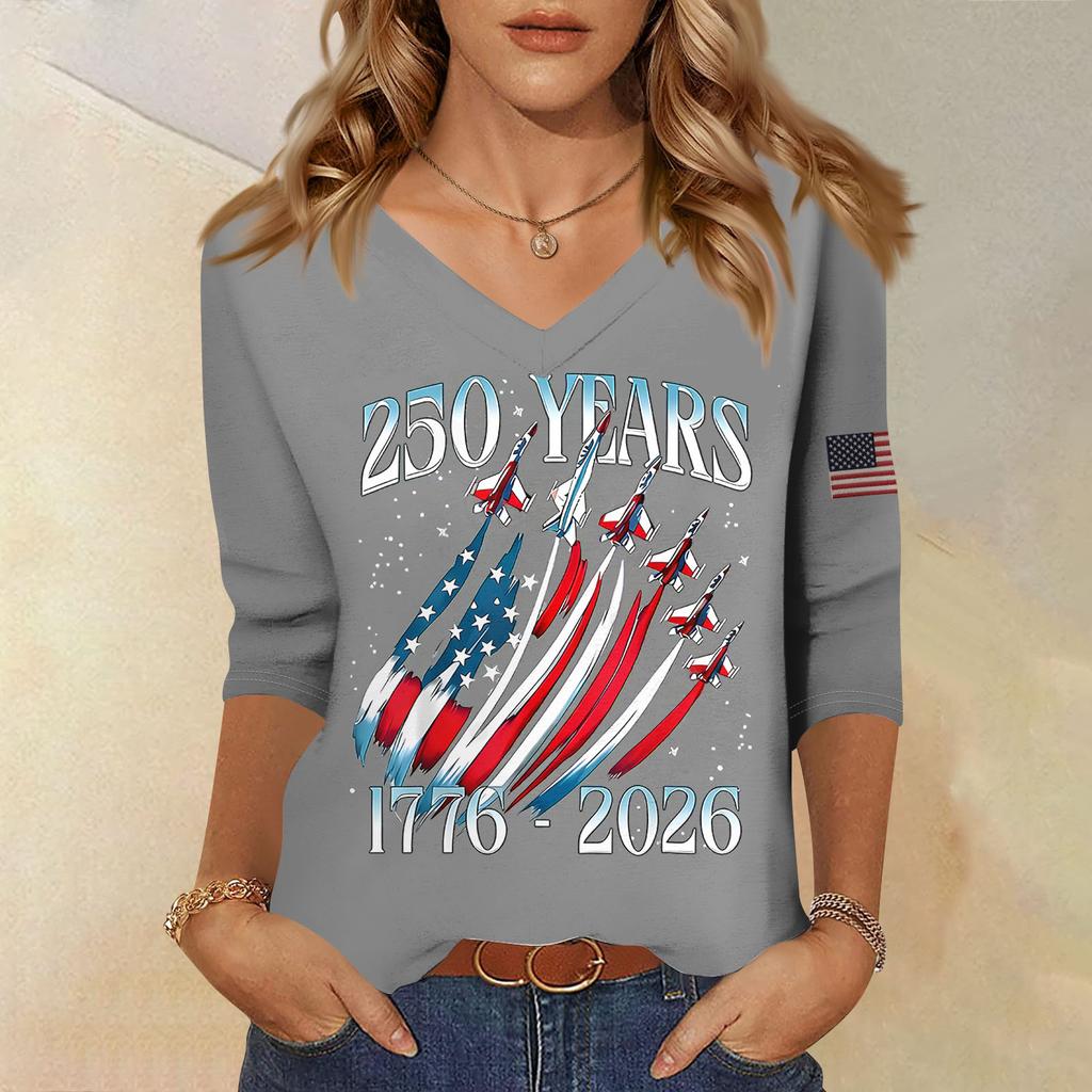 Womens Spring Tops V Neck 250 Years 1776 2026 Print Summer Shirts for Women Dressy Tops for Women Casual Style