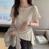 Women's Boat Neck Short Sleeve T-Shirt, Side Ruched Asymmetrical Hem Casual Slimming Summer Tee
