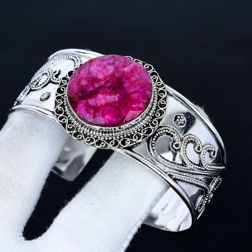 Kashmir Ruby Gemstone Bracelet, Bangle Adjustable Bracelet, 925 Sterling Silver Jewelry, Engagement Gift, Kashmir Ruby  Bracelet New Year Gift