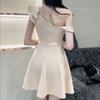 Spring and Summer Women's New One-shoulder Diagonal Collar Ruffled Backless A-Line Dress
