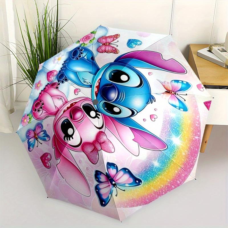

Stitch,Angel Automatic Folding Umbrella - Simple 8-Rib Design, Bright Cartoon Pattern, Durable Iron Frame, Suitable For Travel, Outdoor, Bea