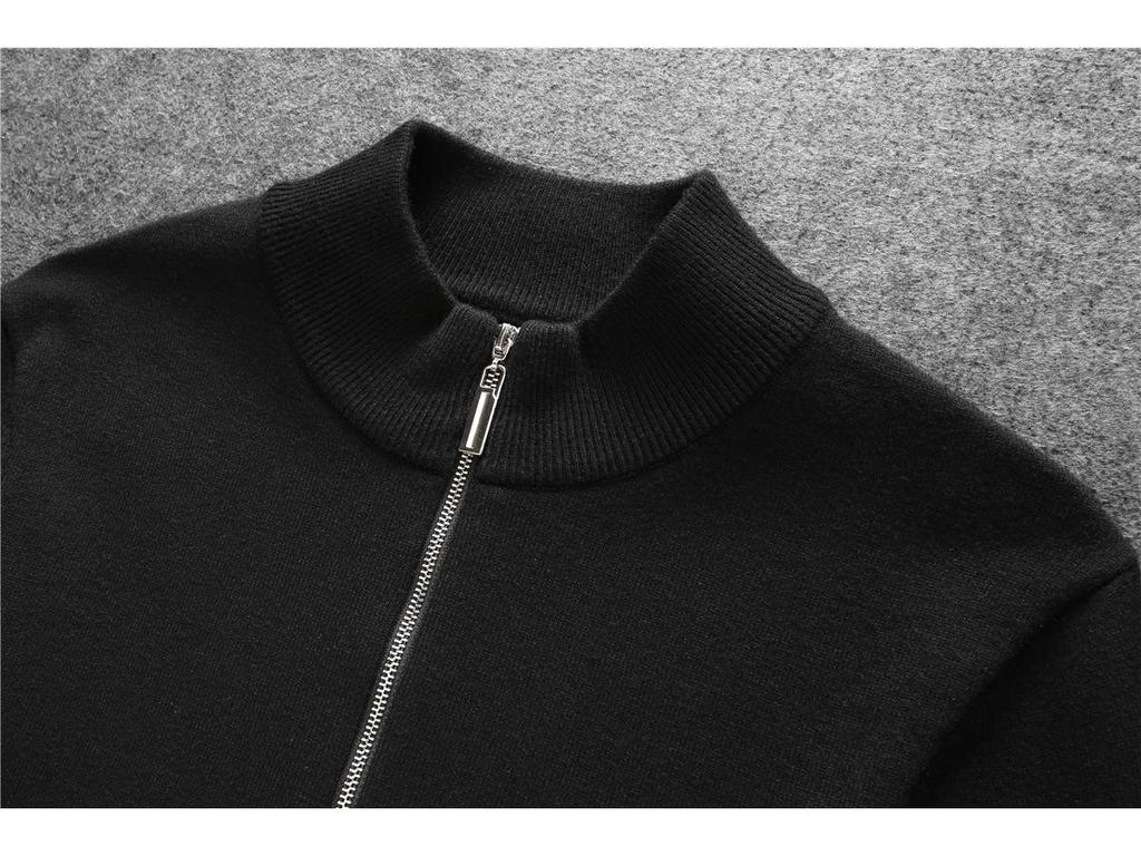 European Autumn/Winter Men's Slim Fit Embroidered Wool Half-Zip Sweater