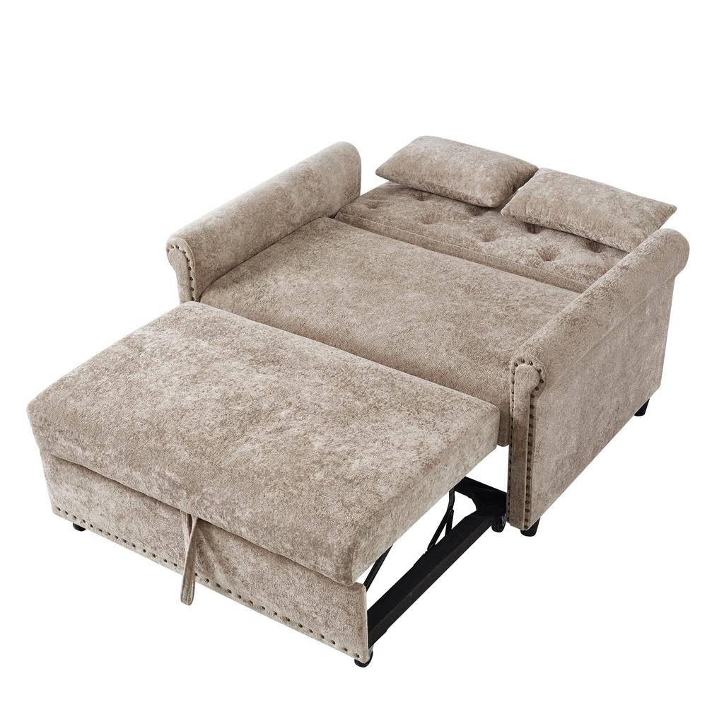 Canapea extensibilă modernă 3 în 1, pliabilă pentru 2 persoane, cu spătar reglabil în 3 poziții, pat extensibil pentru oaspeți, din material textil de înaltă calitate tip chenil, 2 perne de confort