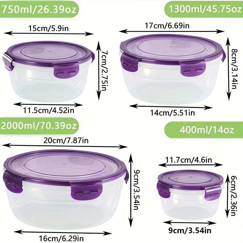 4Pcs Plastic Bowls with Lid Leakproof Food Storage Container Meal Prep Containers Bento Box, Microwave-Safe Round Lunch Boxes