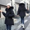 Mujer invierno con capucha forro de piel sintética a prueba de viento gran bolsillo Midi abrigo cálido chaqueta acolchada de algodón Parkas prendas de vestir abrigo