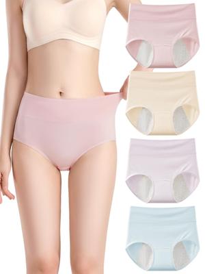 Sanitary Suitable for Day and Night Absorbent High-waisted Shorts, Women's Underwear, Use, Shorts, Innerwear, 4-pack.
