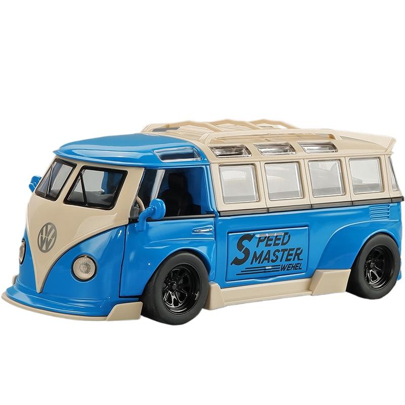 

Модель автомобиля из цинкового сплава T1 Bus в масштабе 1/32, Имитация звука и света, Детские игрушки, Подарок на праздник для мальчиков, Украшения в виде модели автомобиля синий