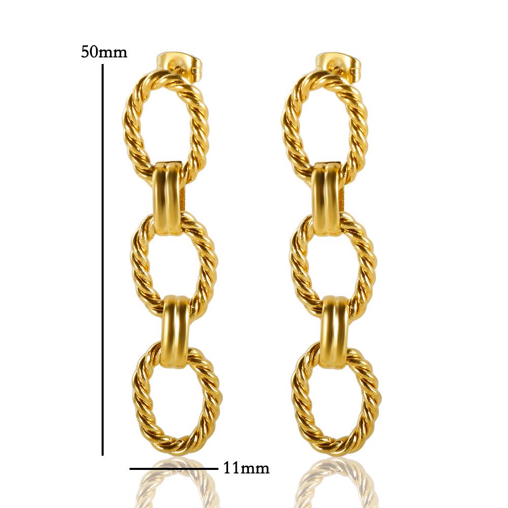 

Минималистичный хип-хоп набор ювелирных изделий из нержавеющей стали: Овальные серьги из витой веревки, браслет и цепочка для ключицы.