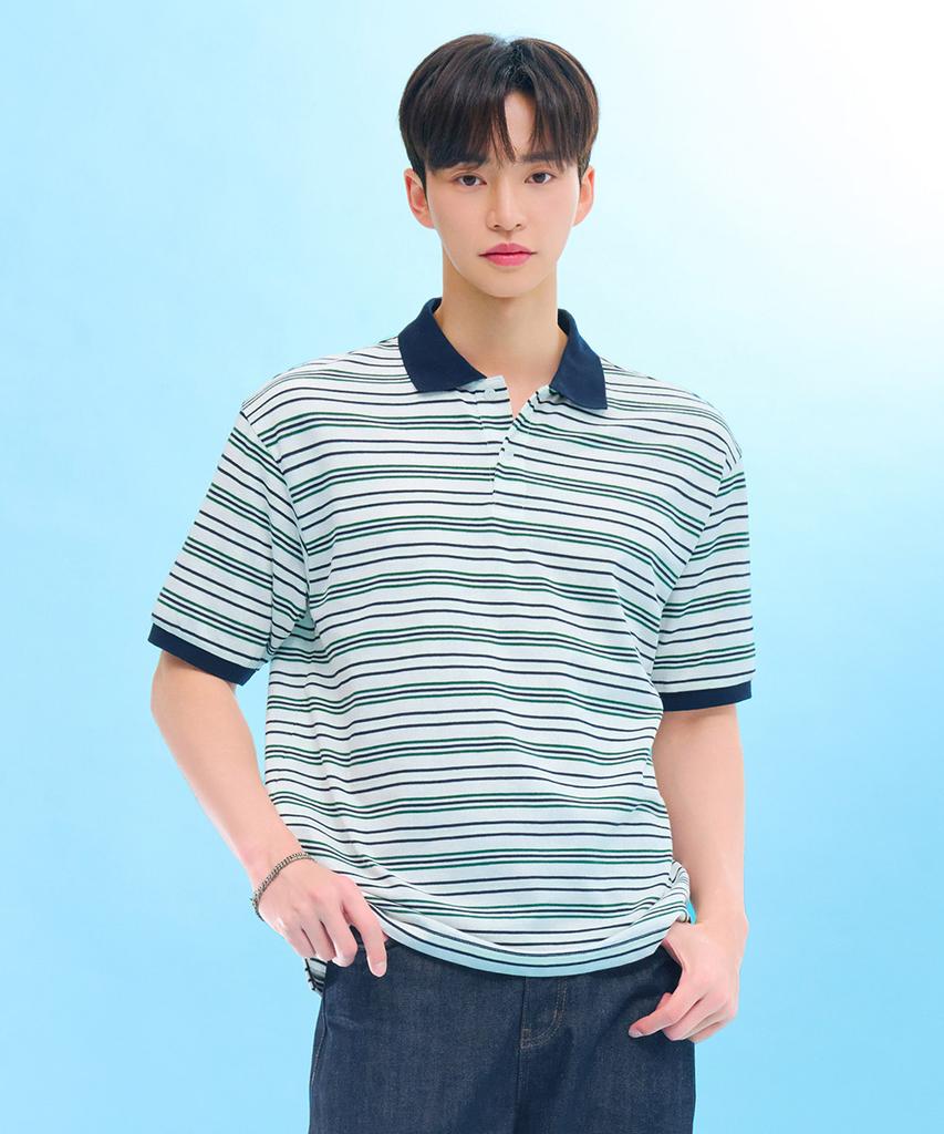 CHASECULT Men'S Striped Short Sleeve Collared T-Shirt-Fbrk5712D0H