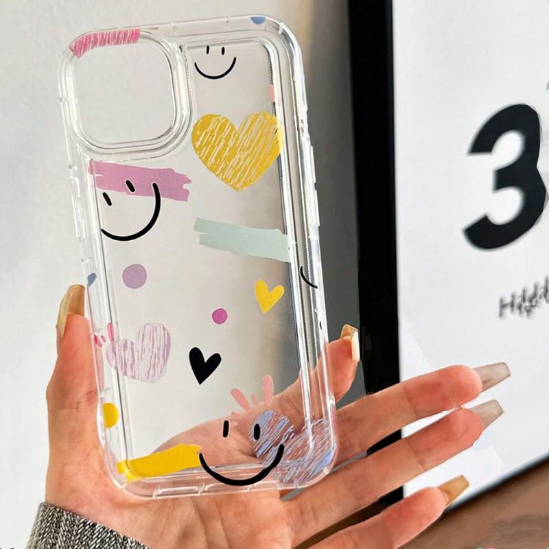 Smiling Face White Star Pattern Phone Case for  Mi 11 Lite 14 13 12 13T 12T Poco X6 X5 X3 F5 Pro Air Cushion Clear Cover