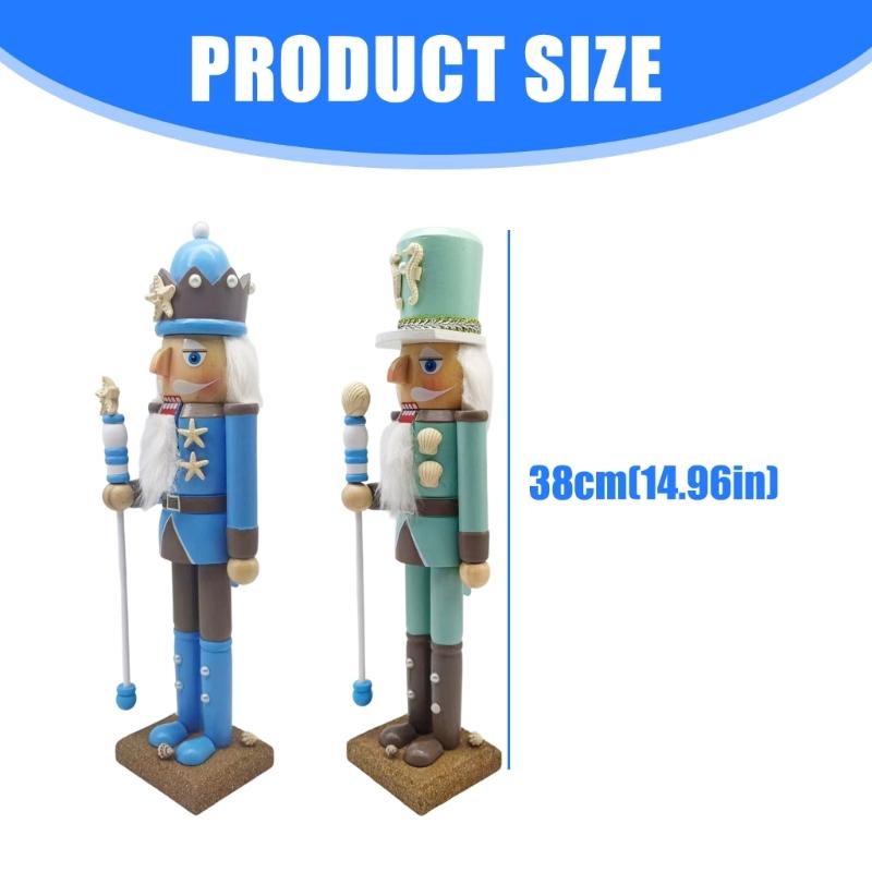 Festives Ocean Themed Nutcrackers King Figurine Wooden Holiday Decors for Christmas Living Room Tabletop Shelf Ornament