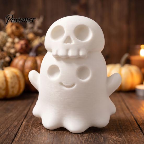 Unique Holiday Gifts 3D Printed Cute Ghost Skull Figurine, Stacked on Indoor Festive Ornaments Statue, Halloween Spooky Desktop Ornament, Fun