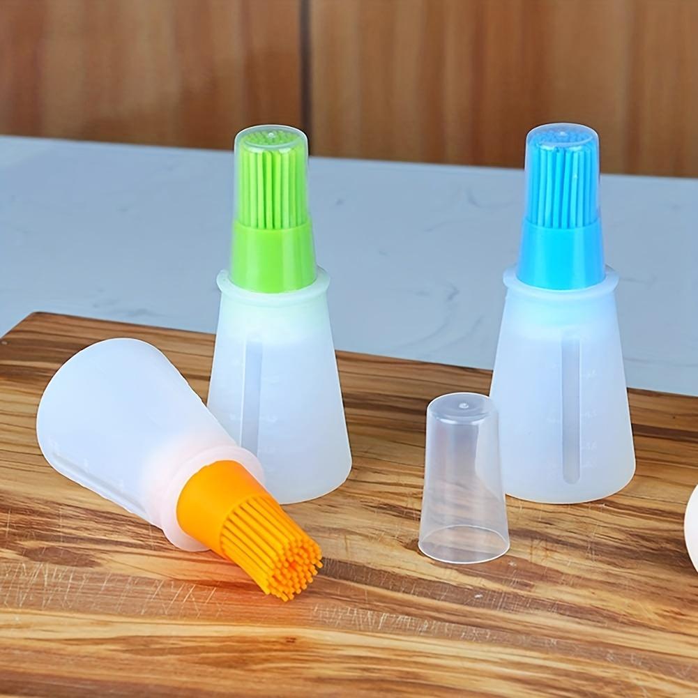 Portable Silicone Oil Bottle with Brush Grill Oil Brushes Pastry Plastic Kitchen Oil Bottle Outdoor Baking BBQ Brush Oil Pot 1pc