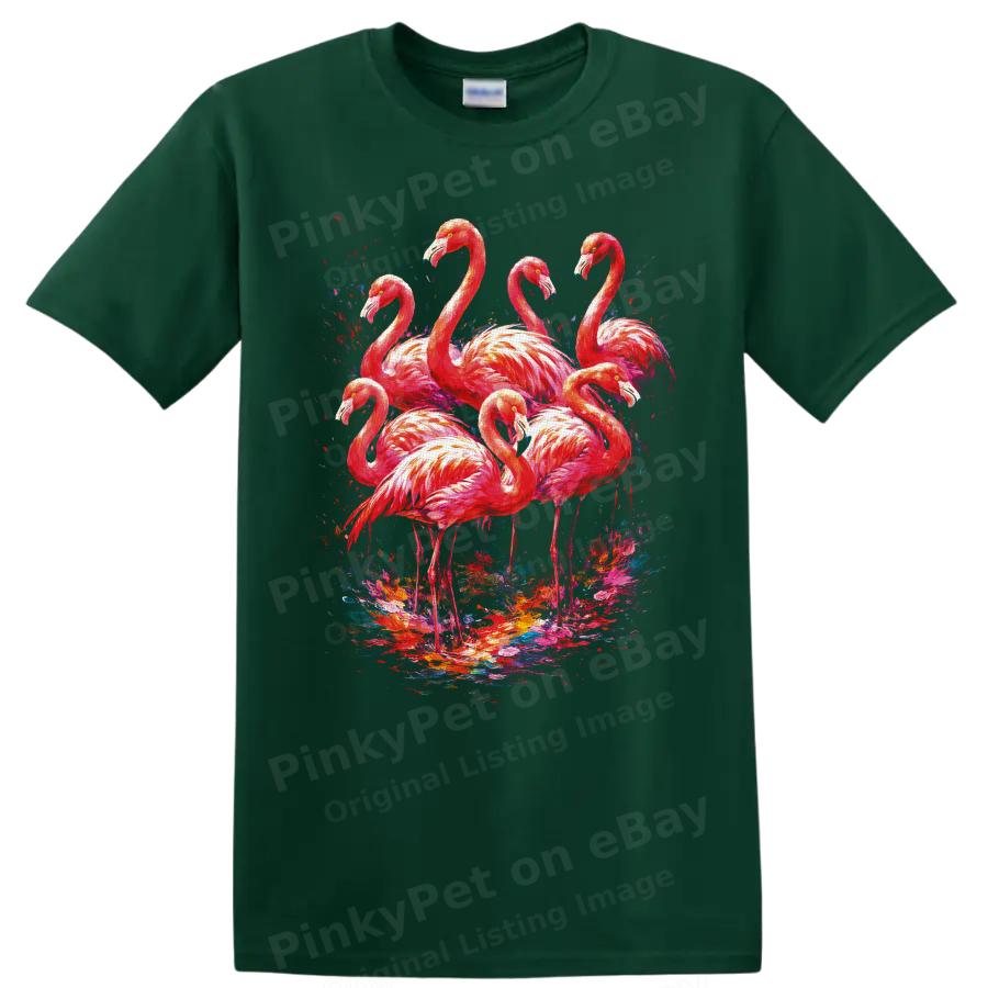Flamingo Flock T Shirt Colorful Tropical Bird Art Graphic Unisex Tee Gift Wear