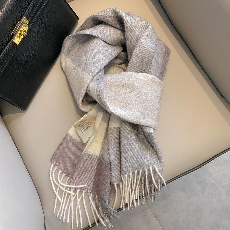 Small fresh white plaid scarf WO100 wool scarf women's winter warm scarf birthday gift